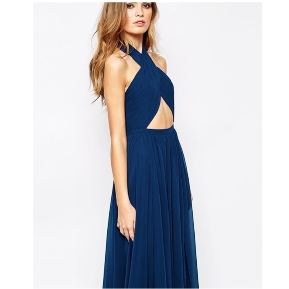 Fame And Partners Cut Out Pleated Teal Maxi Dress - Picture 3 of 14